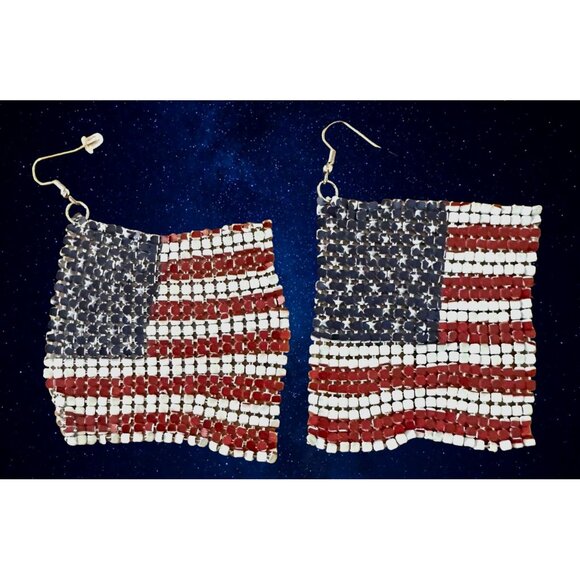New American Flag Earrings Drop Dangle Stars Stripes Patriotic July 4 Ve… - Picture 3 of 12